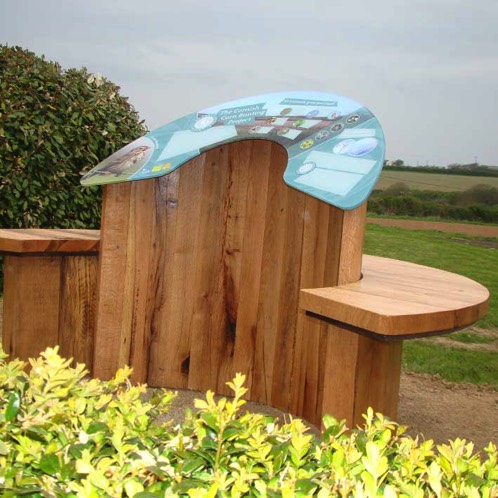 Interpretation lectern dispaly stand for wildlife with curved seating in Cornwall